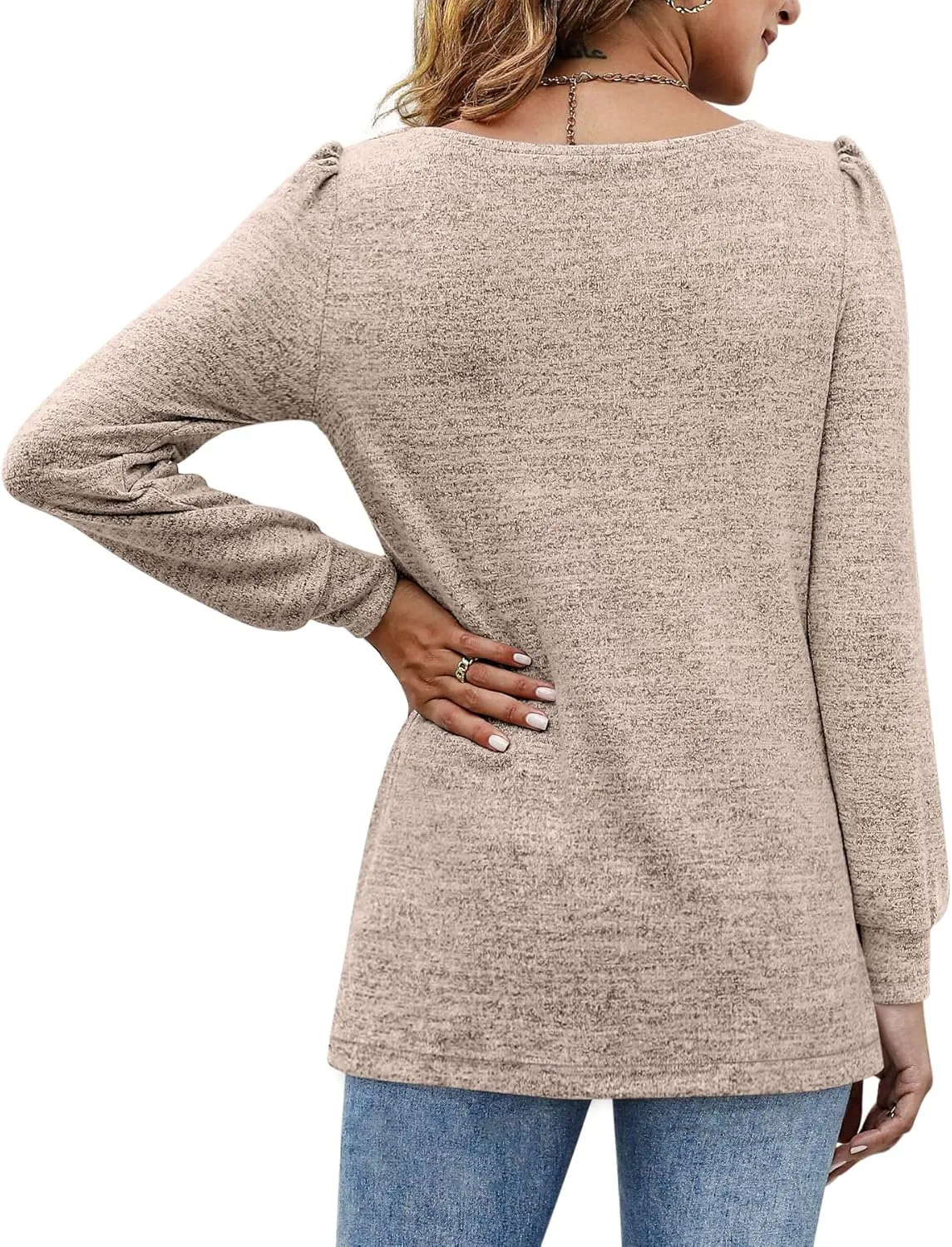 BZB Womens Tunic Tops for Leggings Square Neck Puff Sleeve Shirts Casual Fall Sweatshirts S-2XL