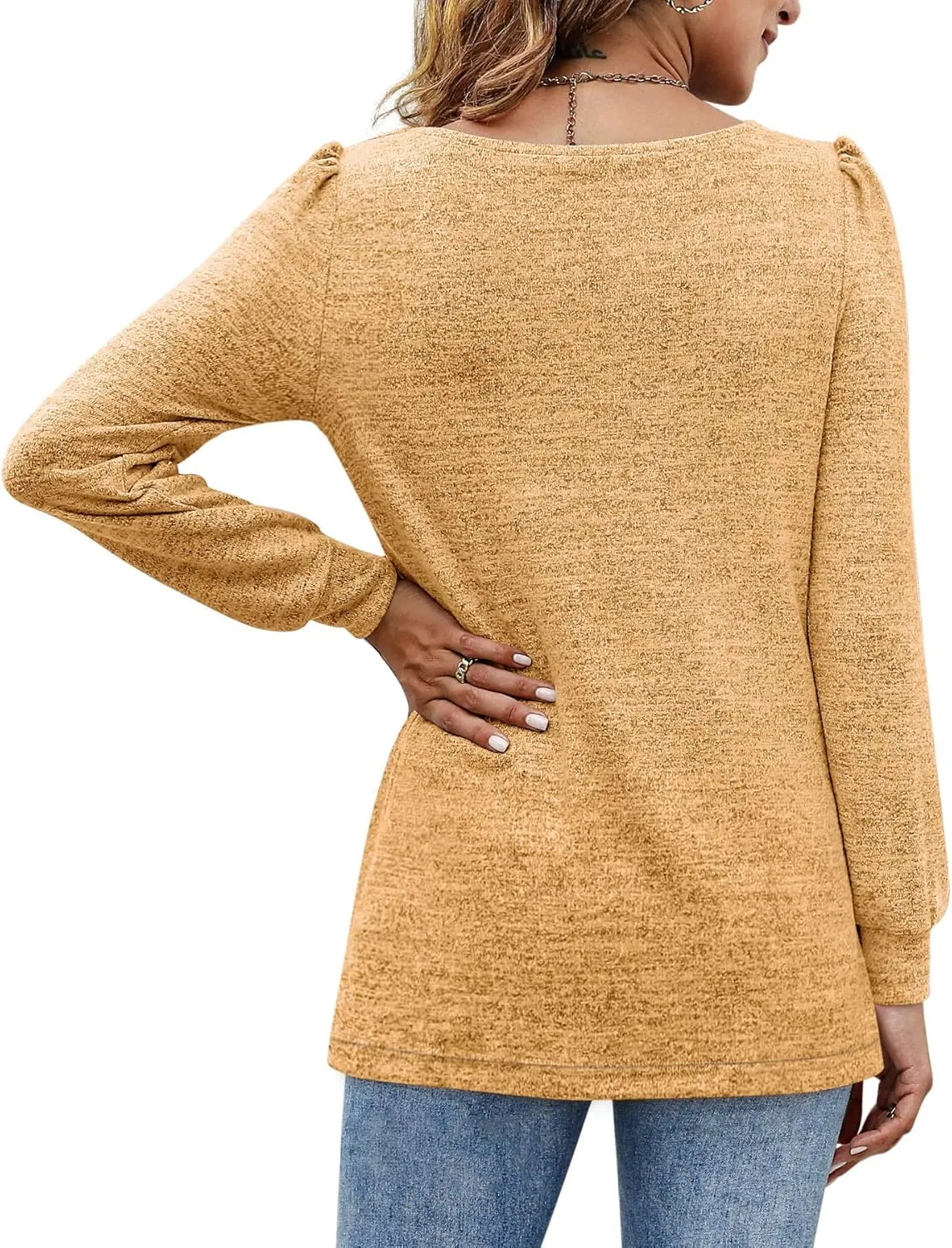 BZB Womens Tunic Tops for Leggings Square Neck Puff Sleeve Shirts Casual Fall Sweatshirts S-2XL