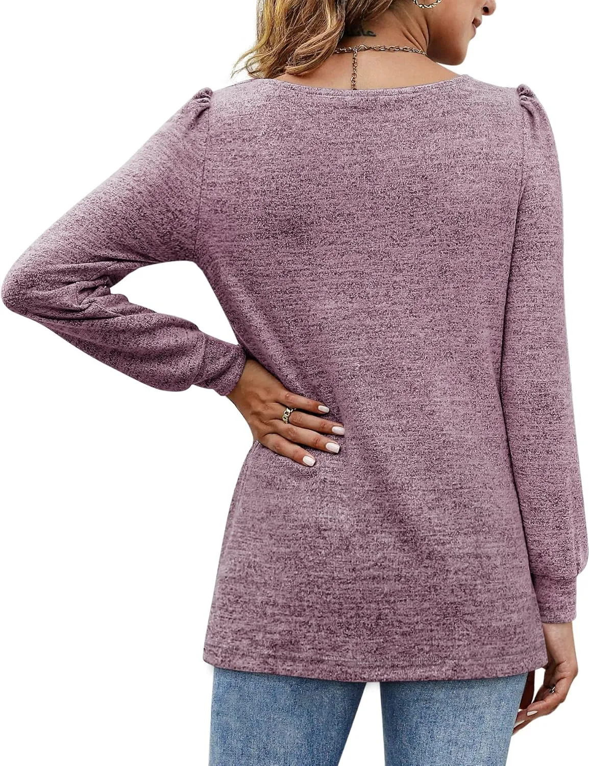 BZB Womens Tunic Tops for Leggings Square Neck Puff Sleeve Shirts Casual Fall Sweatshirts S-2XL
