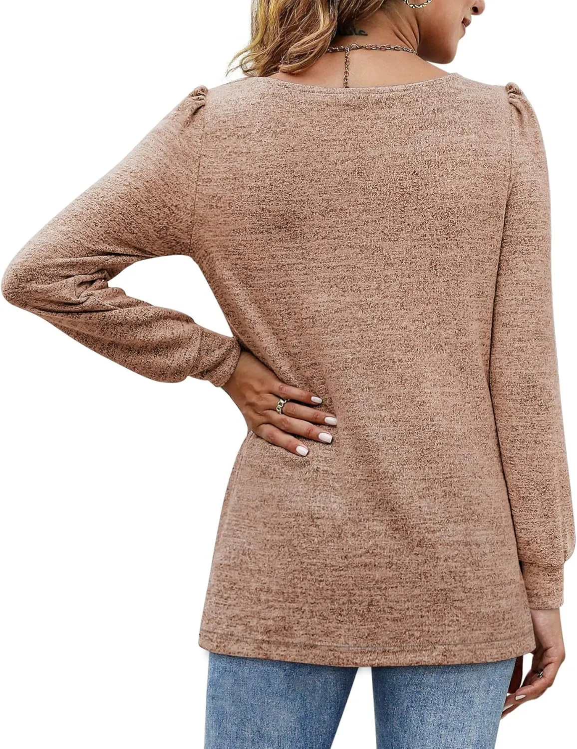 BZB Womens Tunic Tops for Leggings Square Neck Puff Sleeve Shirts Casual Fall Sweatshirts S-2XL