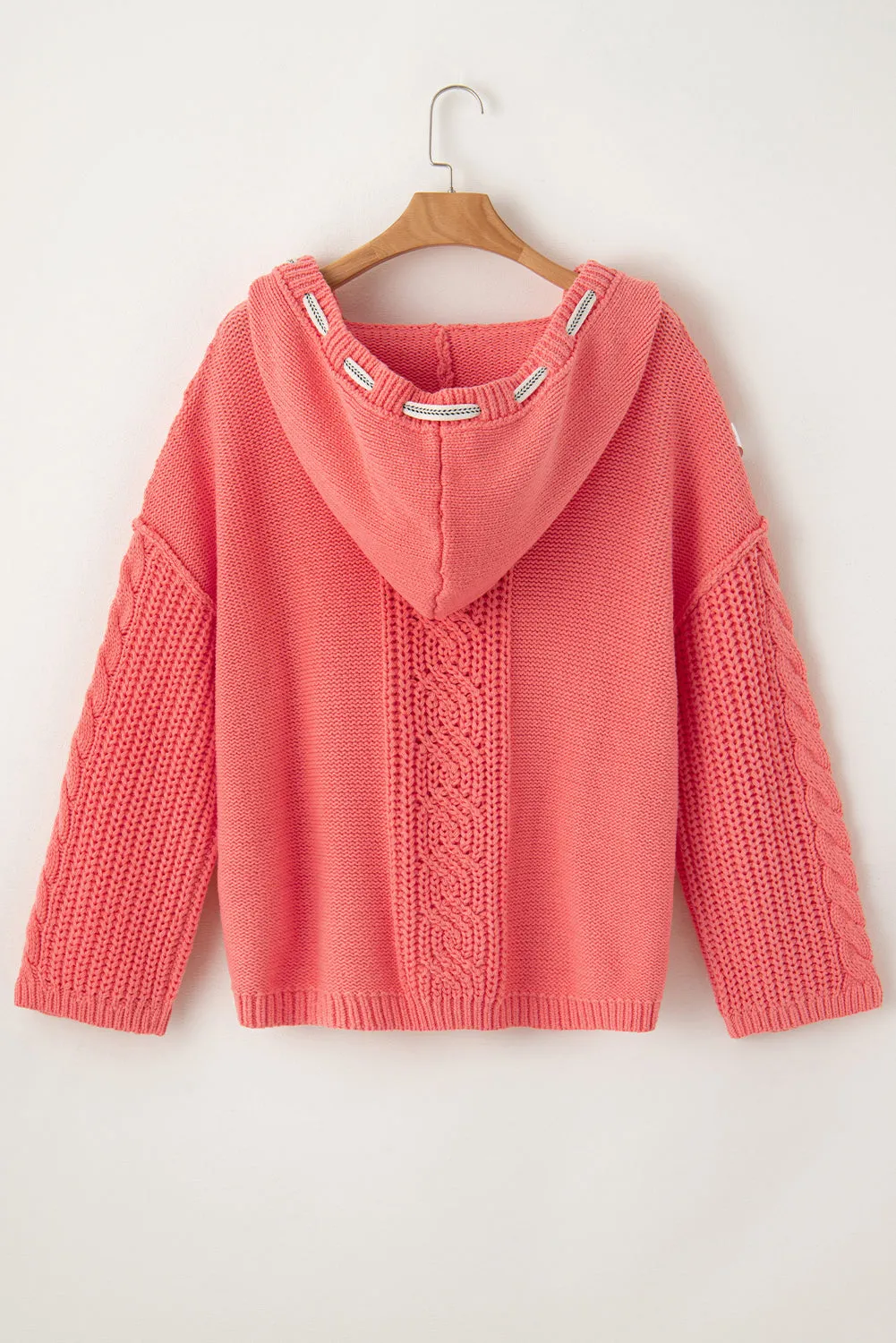 Cable Knit Drawstring Hooded Sweater