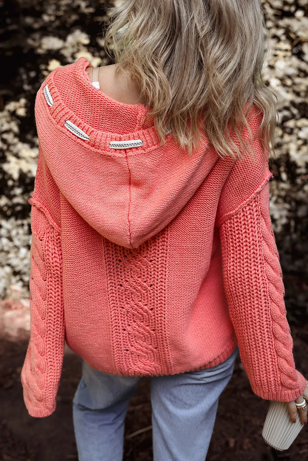 Cable Knit Drawstring Hooded Sweater