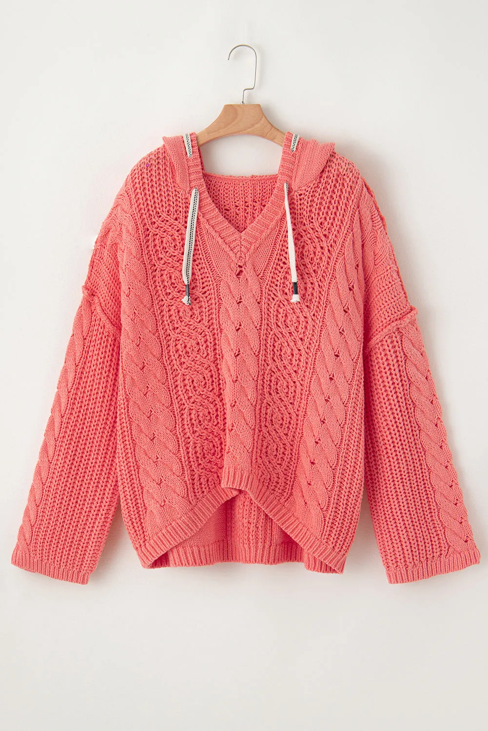 Cable Knit Drawstring Hooded Sweater