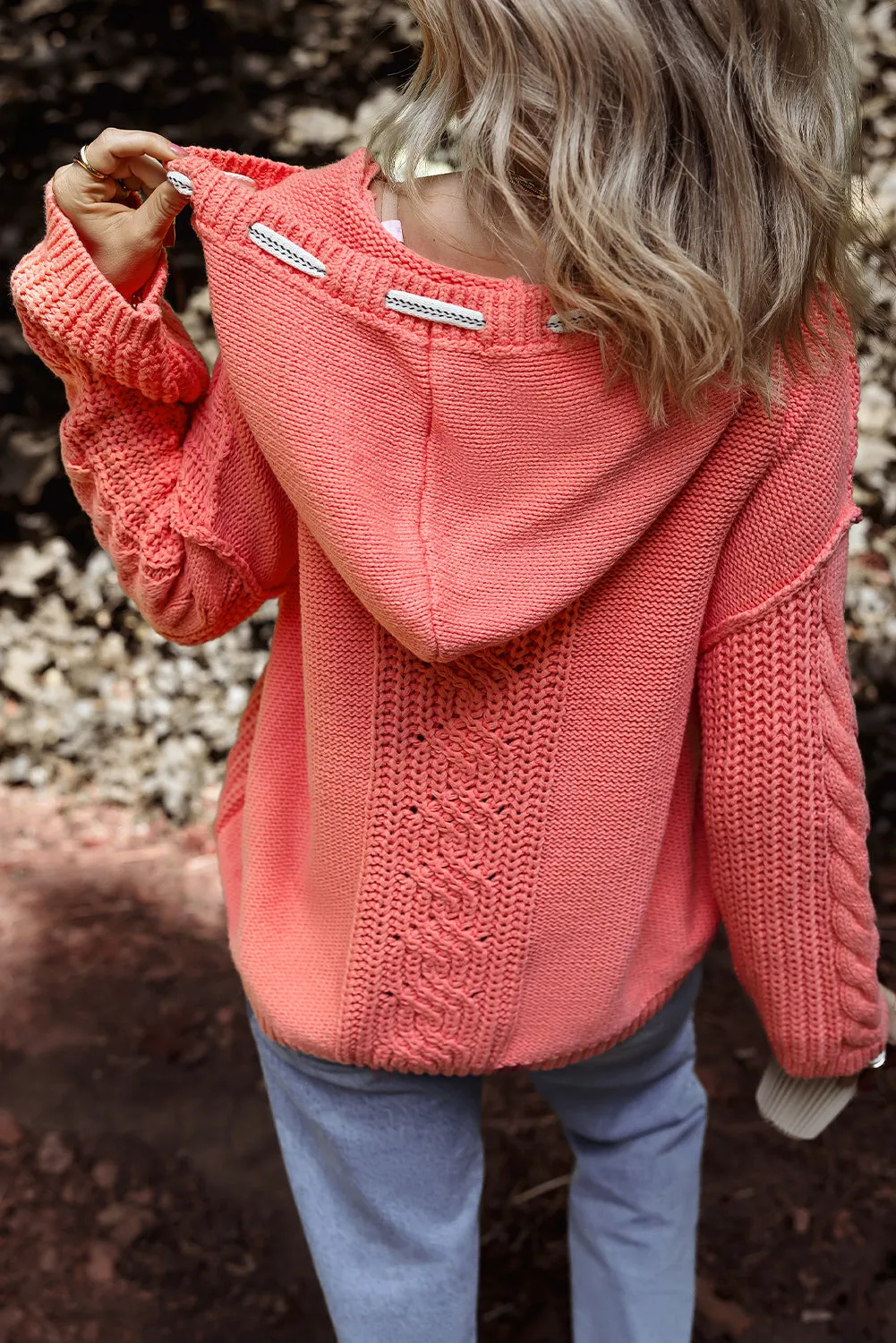 Cable Knit Drawstring Hooded Sweater