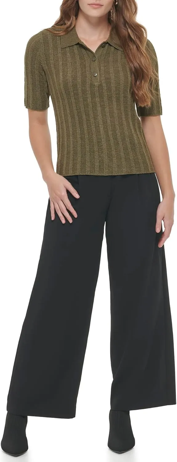 Calvin Klein Women's Polo Nylon Acrylic Short Sleeve Sweater