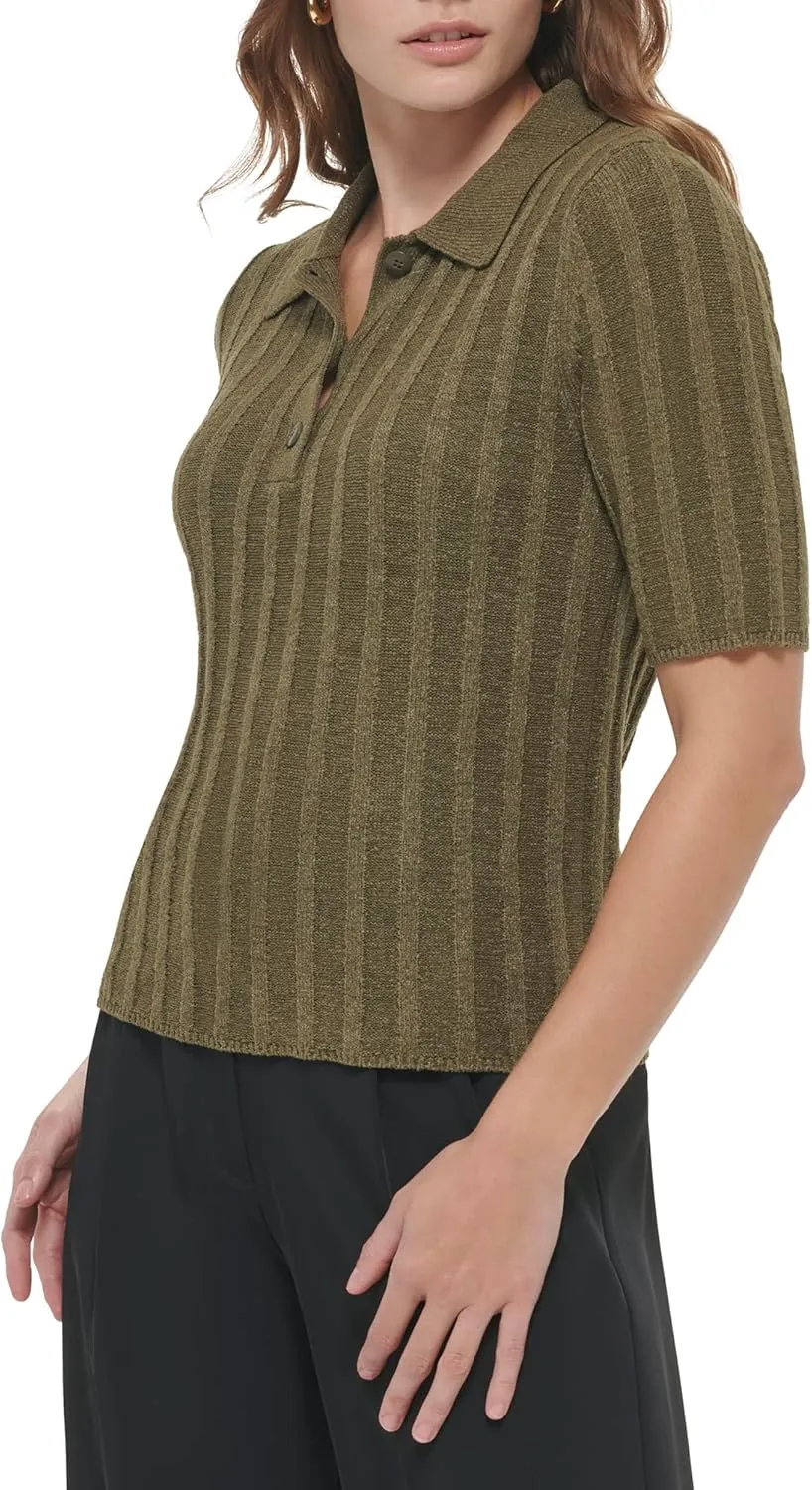 Calvin Klein Women's Polo Nylon Acrylic Short Sleeve Sweater
