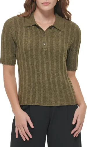 Calvin Klein Women's Polo Nylon Acrylic Short Sleeve Sweater