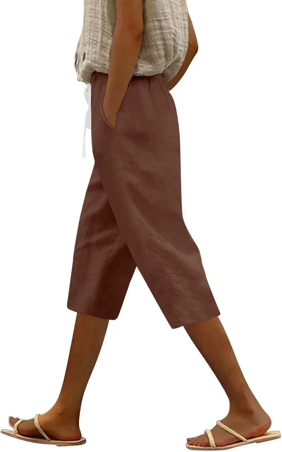 Capri Pants for Women Drawstring Cargo Petite Short Womens Capris Summer Loose Pants Stretch Linen Cotton
