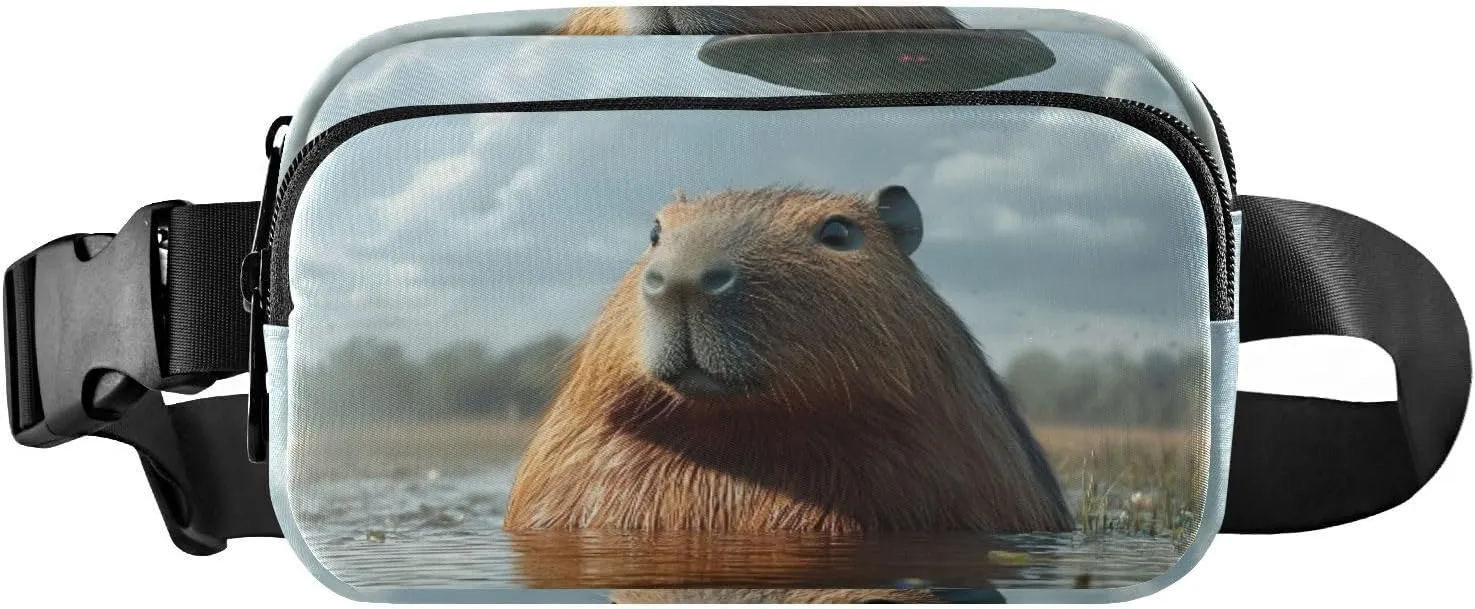 Capybara Ufo Fanny Packs for Women Men, Water Resistant Waist Pack Sling Bag Purse for Travel Hiking