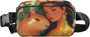 Capybara Woman Fanny Packs for Women Men, Water Resistant Waist Pack Sling Bag Purse for Travel Hiking