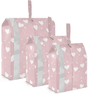Cartoon Cute Peach Valentine Heart 3pcs Travel Packing Storage Bags Portable Garment Bag Closet Storage Plastic Travel Bags Storage And Organization