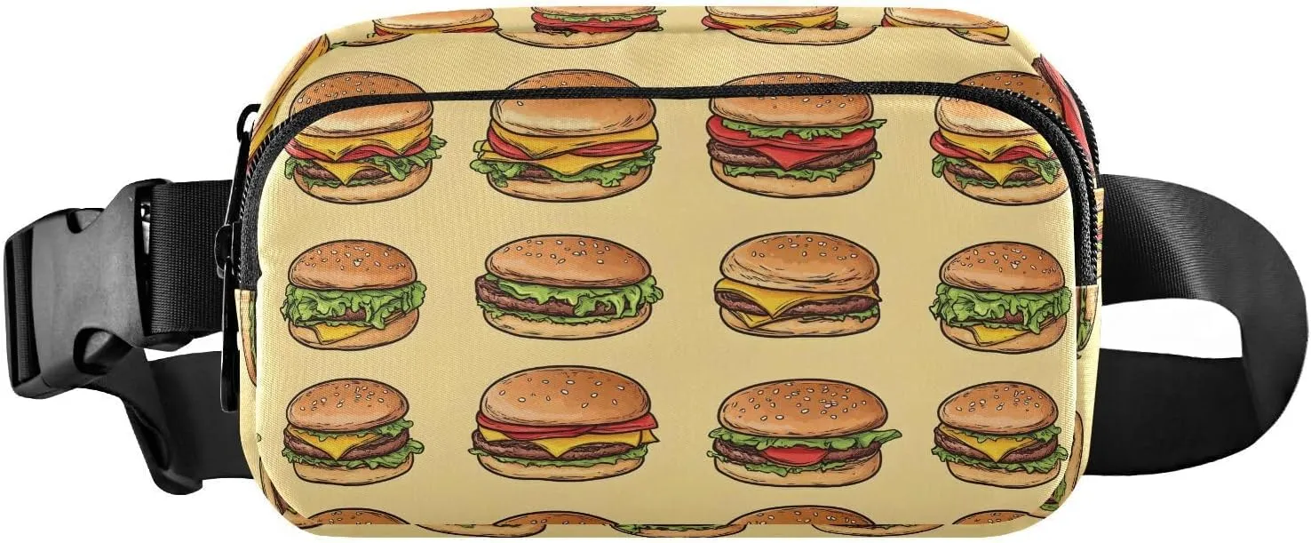 Cartoon Hamburger Fanny Pack Water Resistant, Women Men Waist Pack Sling Bag Purse for Travel Hiking