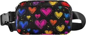 Cartoon Hearts Fanny Pack Water Resistant, Women Men Waist Pack Sling Bag Purse for Travel Hiking