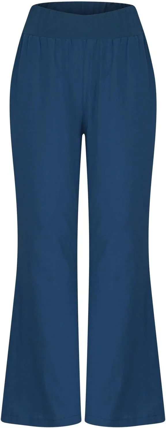 Casual Linen Pants for Womens Loose Fit Straight Leg Trousers 2025 Summer Lightweight Beach Pants with Pockets