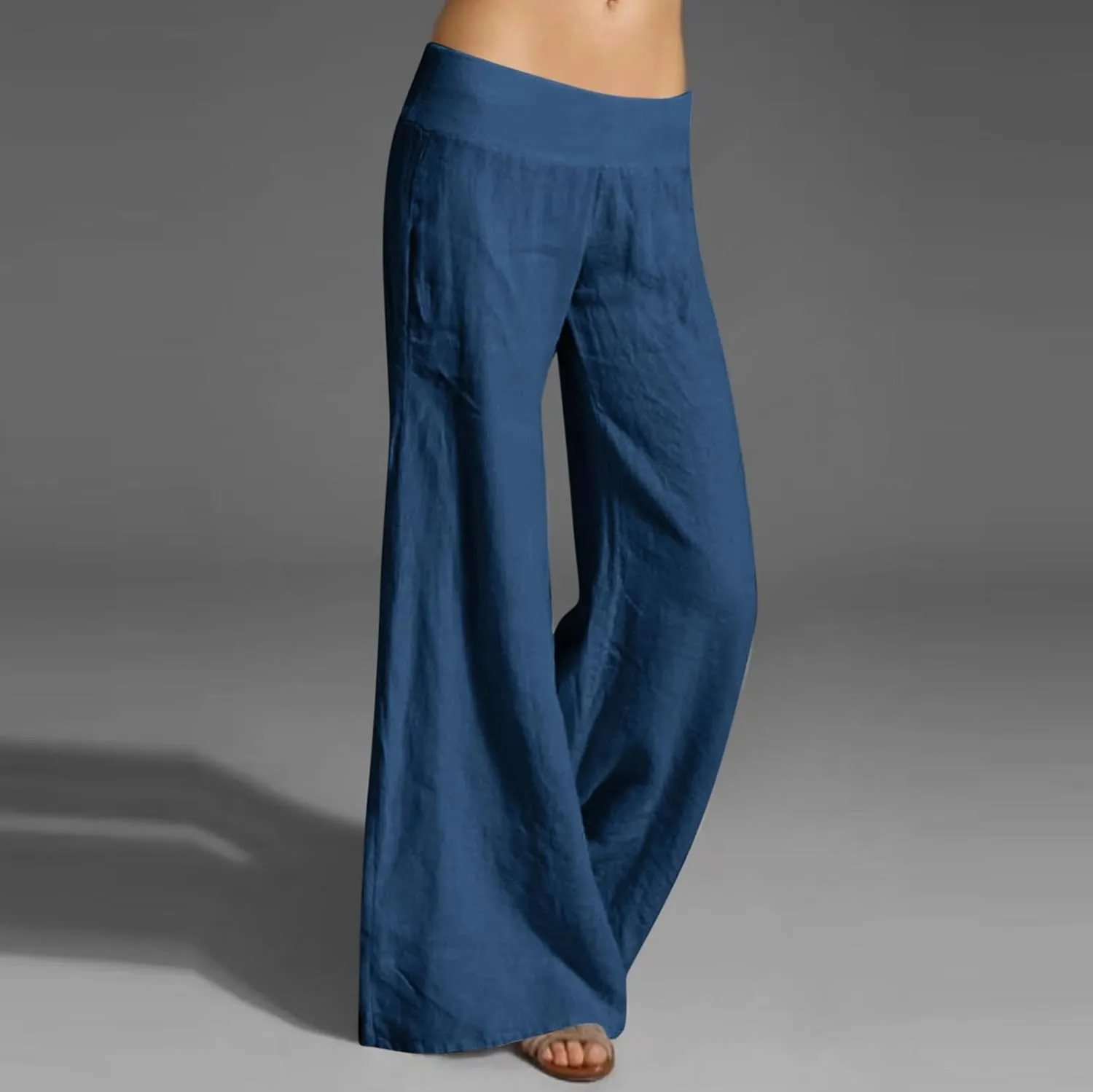 Casual Linen Pants for Womens Loose Fit Straight Leg Trousers 2025 Summer Lightweight Beach Pants with Pockets