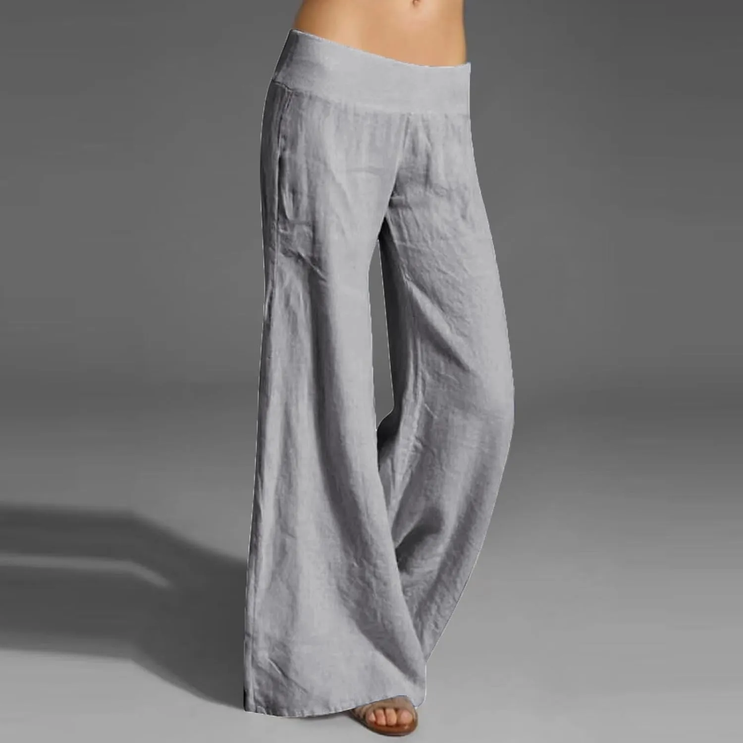 Casual Linen Pants for Womens Loose Fit Straight Leg Trousers 2025 Summer Lightweight Beach Pants with Pockets