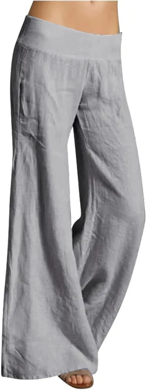 Casual Linen Pants for Womens Loose Fit Straight Leg Trousers 2025 Summer Lightweight Beach Pants with Pockets