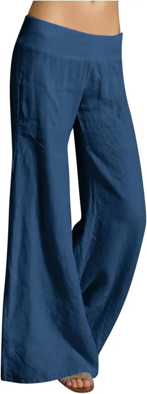 Casual Linen Pants for Womens Loose Fit Straight Leg Trousers 2025 Summer Lightweight Beach Pants with Pockets