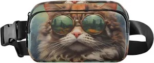 Cat Wear Glasses Fanny Pack for Travel Hiking Water Resistant Waist Pack Sling Bag Purse for Women Men