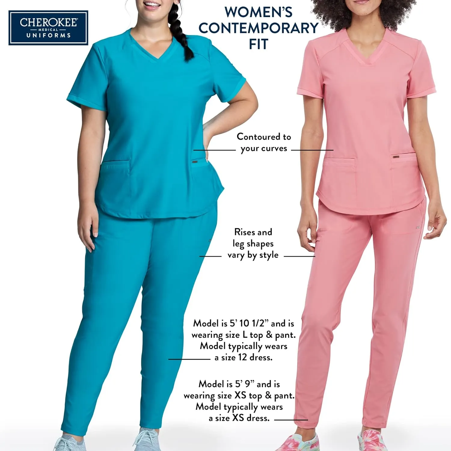 Cherokee Scrubs for Women Mid Rise Straight Leg Scrub Pants For Women Pull-on Bottoms with 6 Pockets & 360 Stretch - CK002