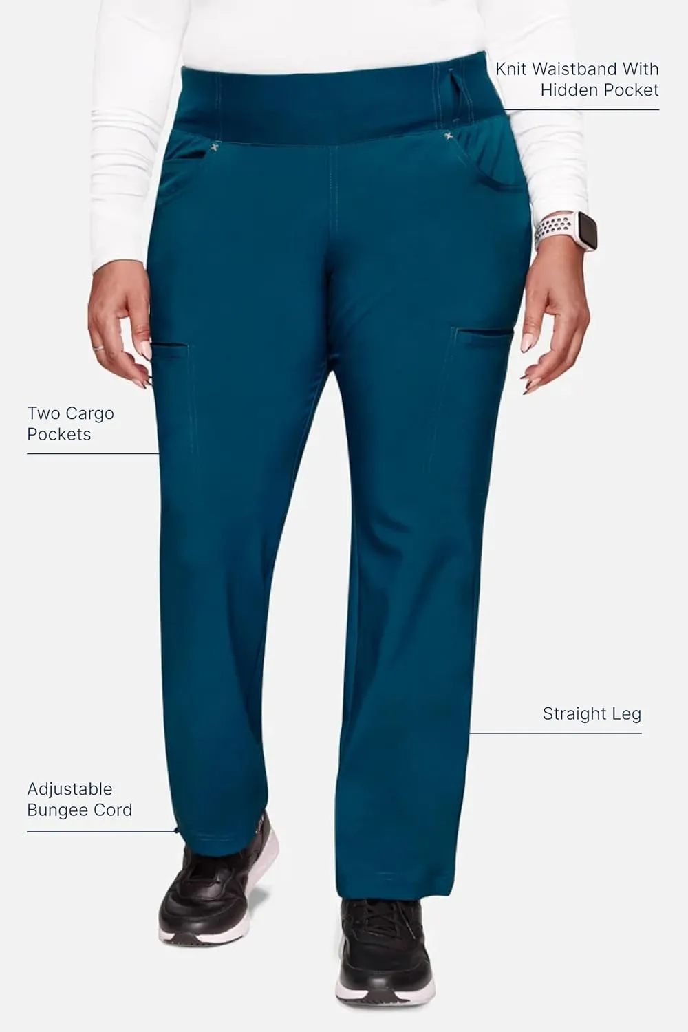 Cherokee Scrubs for Women Mid Rise Straight Leg Scrub Pants For Women Pull-on Bottoms with 6 Pockets & 360 Stretch - CK002