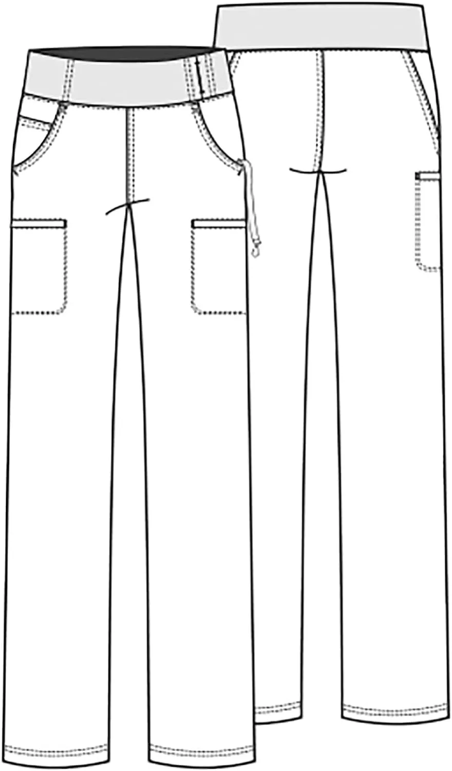 Cherokee Scrubs for Women Mid Rise Straight Leg Scrub Pants For Women Pull-on Bottoms with 6 Pockets & 360 Stretch - CK002