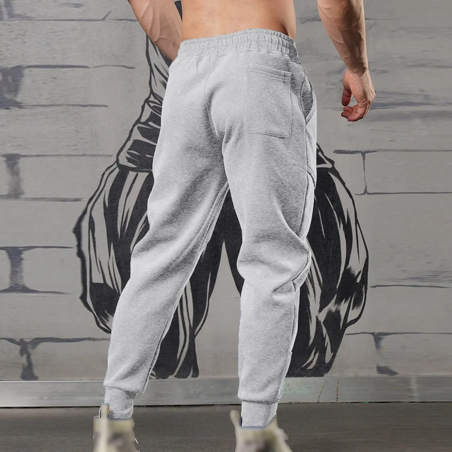 Chinos Pants Men Slim Fit Male Spring Casual Fitness Running Trousers Drawstring Loose Waist Color Matching Pants