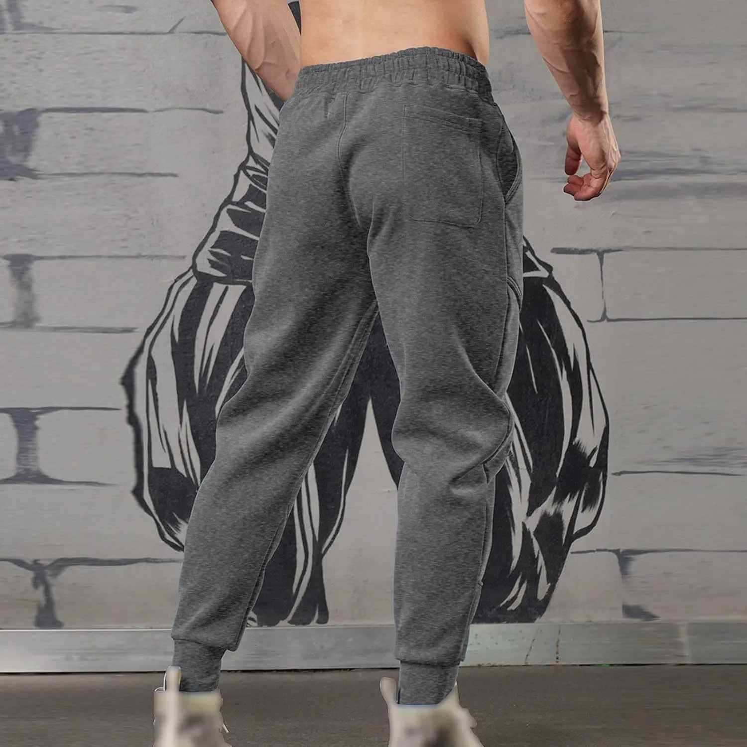Chinos Pants Men Slim Fit Male Spring Casual Fitness Running Trousers Drawstring Loose Waist Color Matching Pants