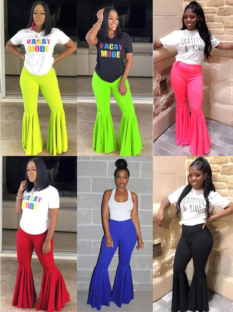 Choichic Bell Bottom Pants for Women Casual Stretchy Loose Wide Leg High Waisted Long Flare Pants