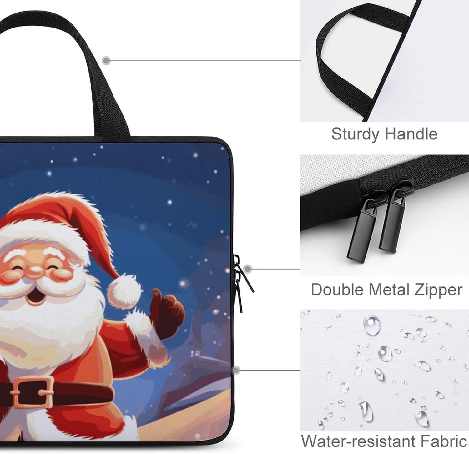 Christmas Santa Claus Laptop Bag Durable Laptop Sleeve Water-Resistant Notebook Bag for Computer Or Tablet