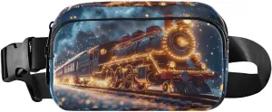Christmas Train Fanny Packs for Women Men, Water Resistant Waist Pack Sling Bag Purse for Travel Hiking