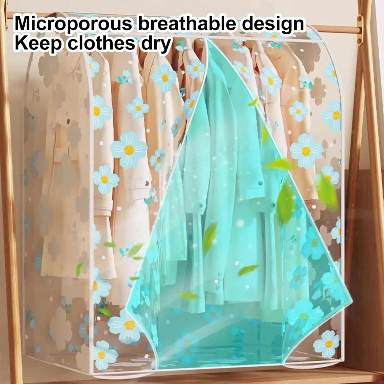 Clear Garment Bags, Printed Garment Covers with Zip, Clothes Cover for Hanging, Dustproof, Washable, for Dress, Suit, Coat(Blue,60x50x90cm)