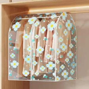 Clear Garment Bags, Printed Garment Covers with Zip, Clothes Cover for Hanging, Dustproof, Washable, for Dress, Suit, Coat(Blue,60x50x90cm)