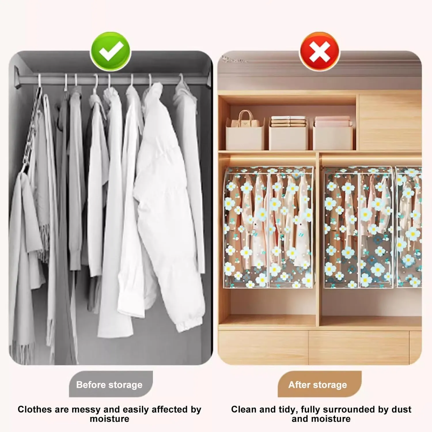 Clear Garment Bags, Printed Garment Covers with Zip, Clothes Cover for Hanging, Dustproof, Washable, for Dress, Suit, Coat(Blue,60x50x90cm)