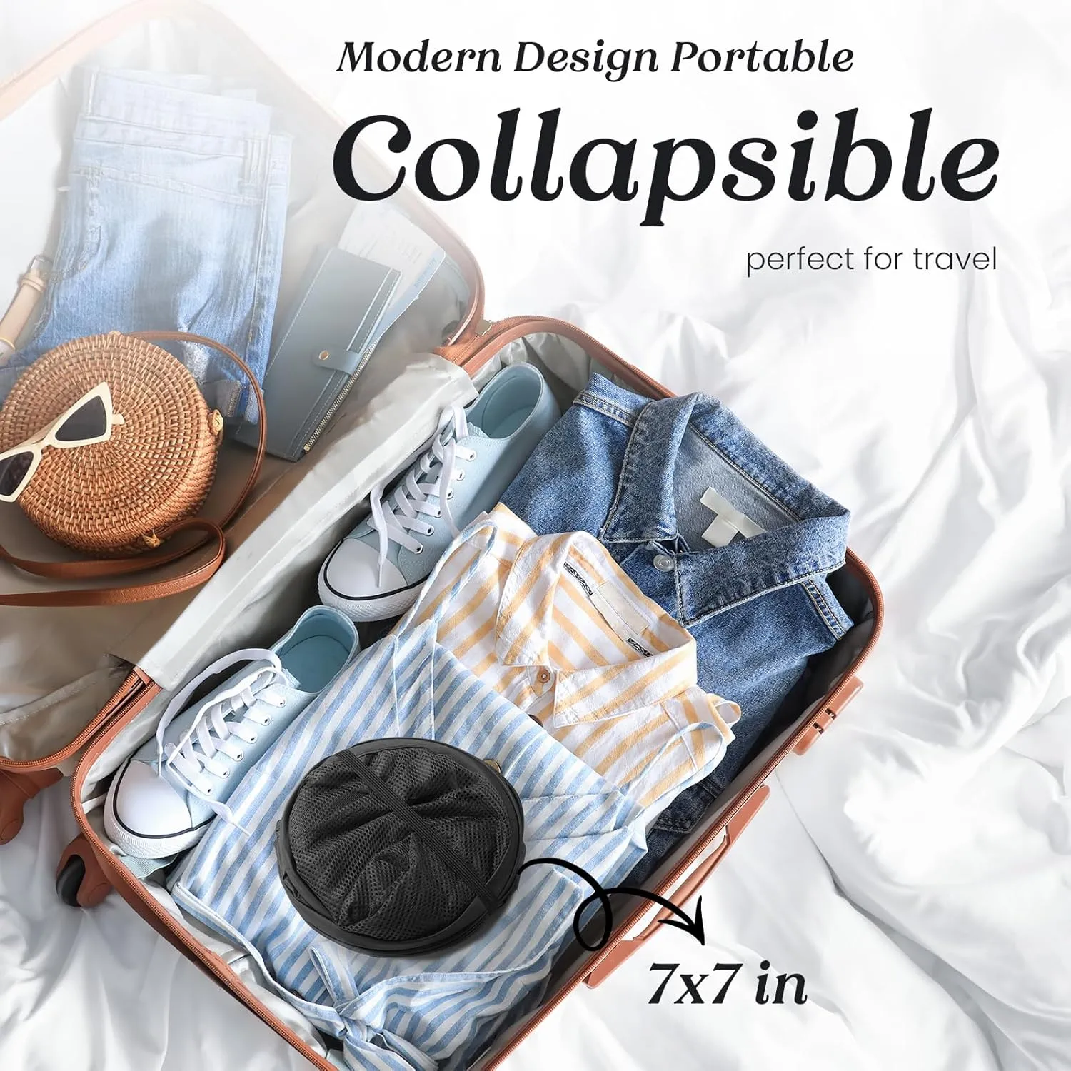 Collapsible Mesh Pop Up Laundry Hamper with Sturdy Handles and Side Pocket - Portable Foldable Clothes Baskets for Dorm, Bathroom & Travel Storage (Black)