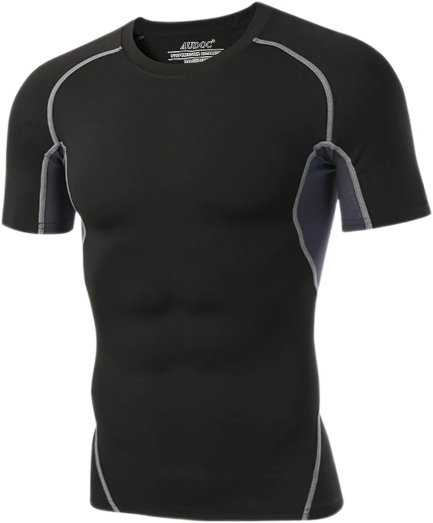 Compression Shirt Men 3 Pack Quick-Dry Athletic Baselayer 4-Way Stretch Moisture-Wicking Short Sleeve Workout Shirts