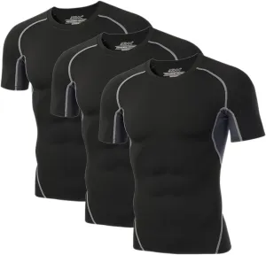 Compression Shirt Men 3 Pack Quick-Dry Athletic Baselayer 4-Way Stretch Moisture-Wicking Short Sleeve Workout Shirts