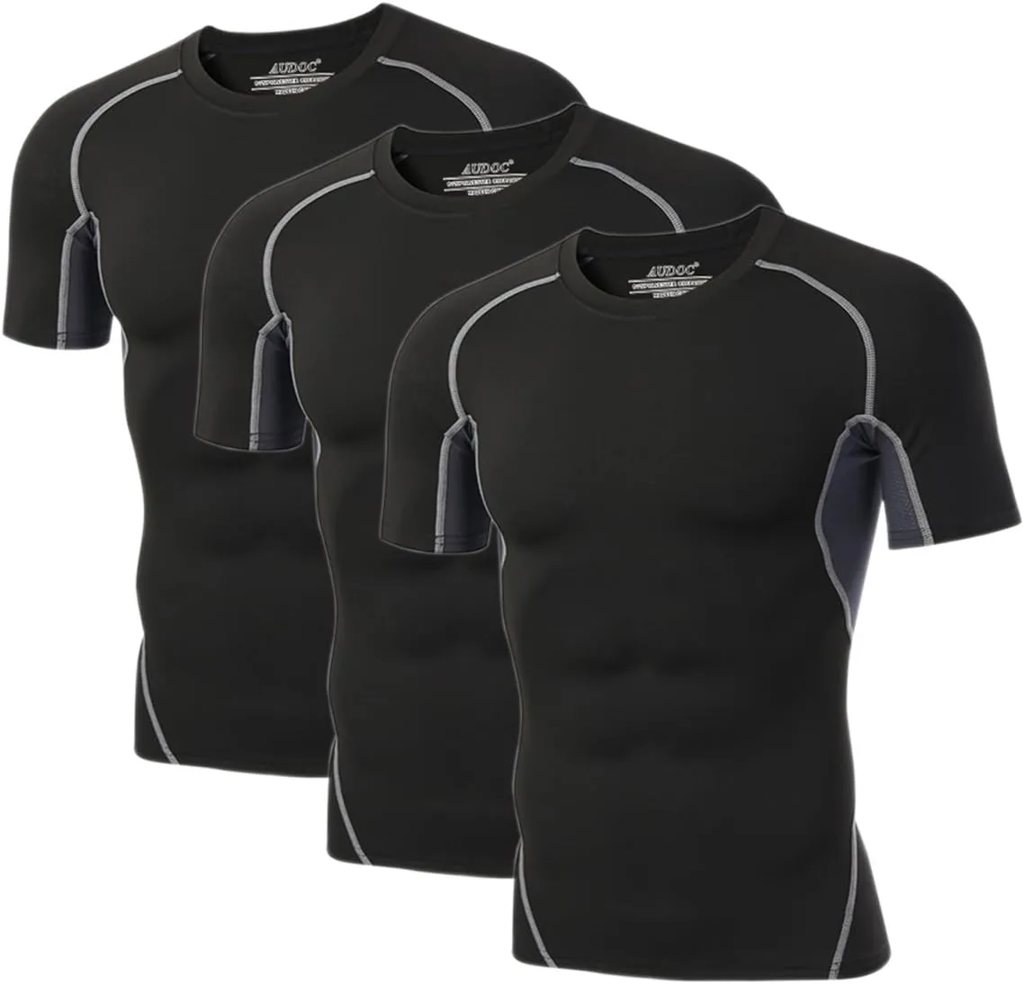 Compression Shirt Men 3 Pack Quick-Dry Athletic Baselayer 4-Way Stretch Moisture-Wicking Short Sleeve Workout Shirts