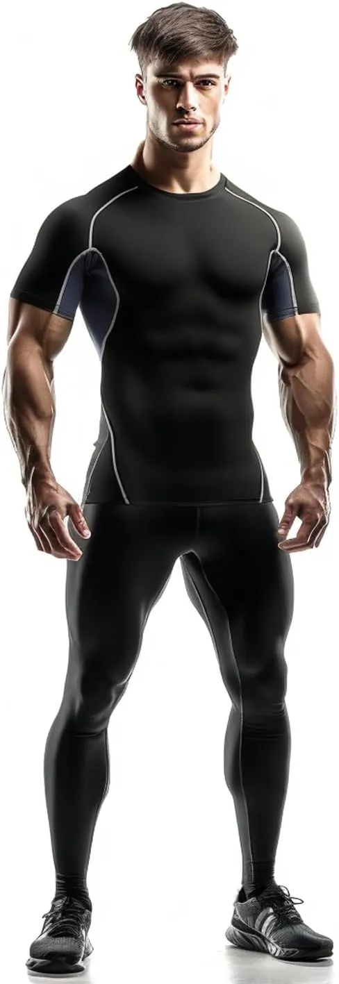 Compression Shirt Men 3 Pack Quick-Dry Athletic Baselayer 4-Way Stretch Moisture-Wicking Short Sleeve Workout Shirts