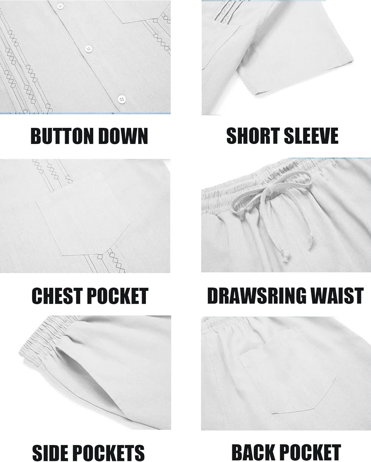 COOFANDY Men Linen Sets Outfits 2 Piece Short Sleeve Cuban Shirts Guayabera Linen Suit