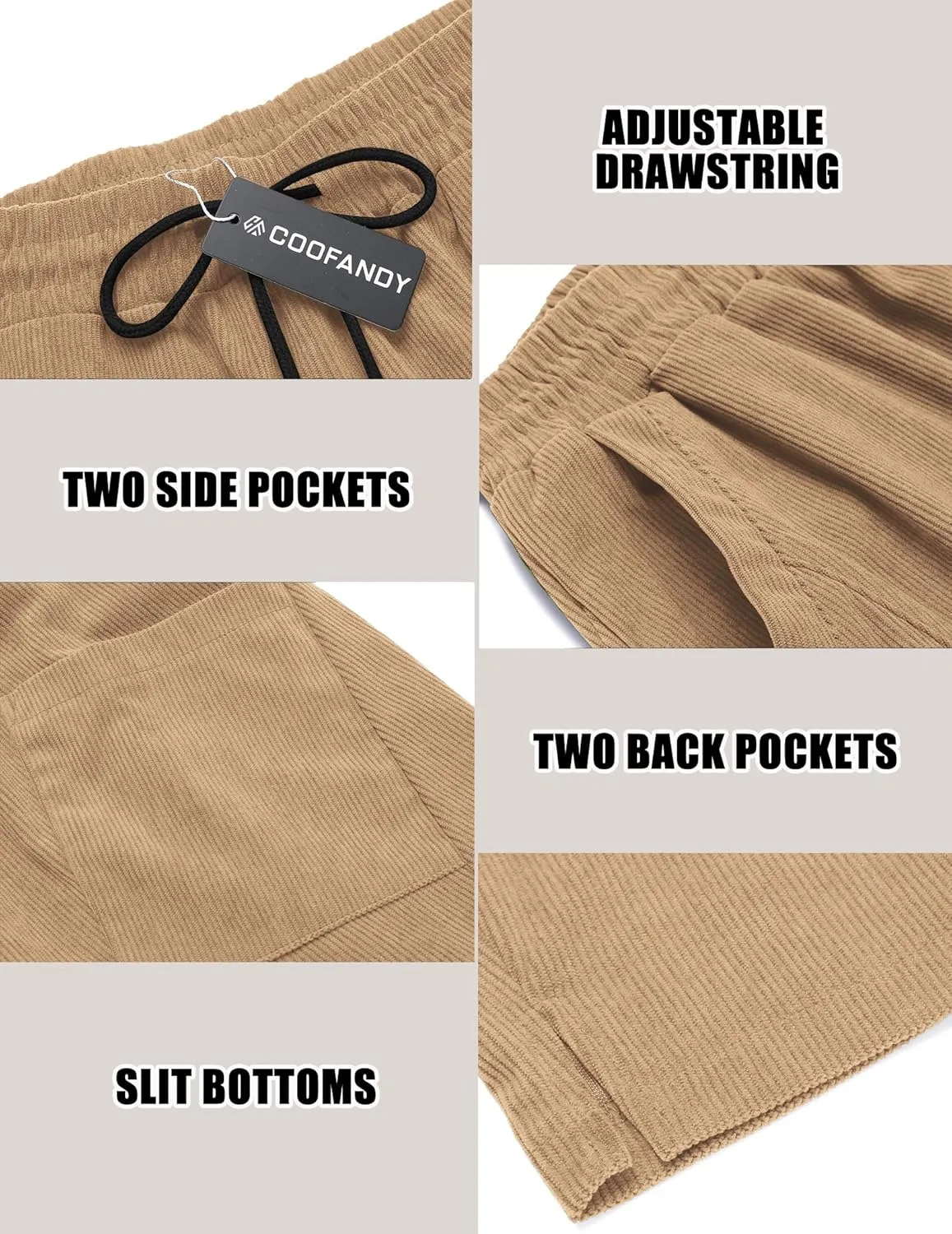 COOFANDY Men's Corduroy Pants Elastic Waist Drawstring Harem Pants Fashion Loose Casual Long Trousers with 4 Pockets