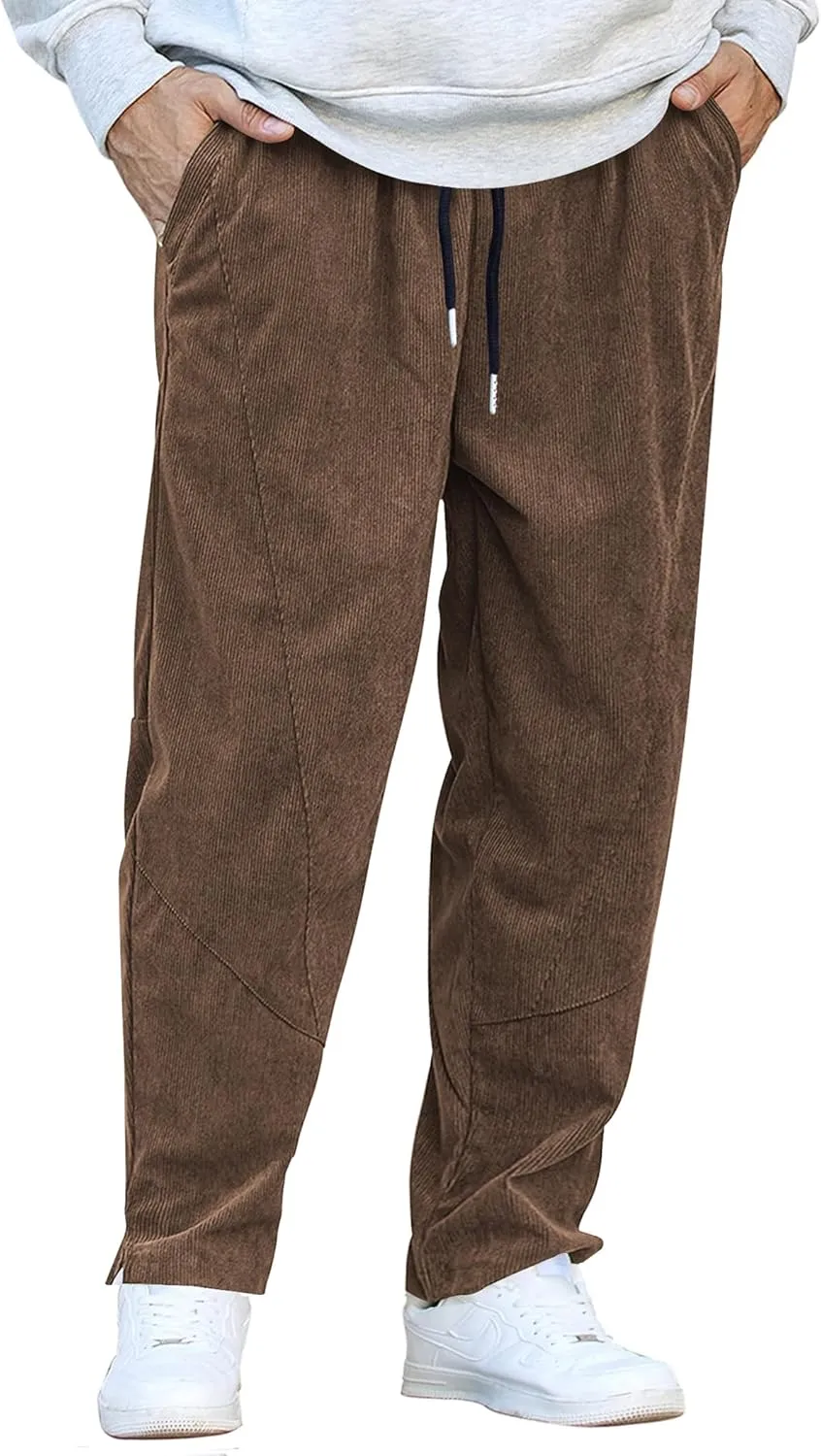 COOFANDY Men's Corduroy Pants Elastic Waist Drawstring Harem Pants Fashion Loose Casual Long Trousers with 4 Pockets