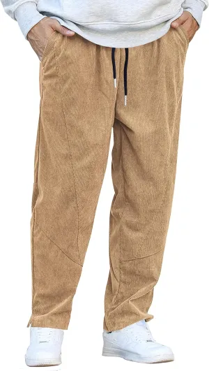 COOFANDY Men's Corduroy Pants Elastic Waist Drawstring Harem Pants Fashion Loose Casual Long Trousers with 4 Pockets