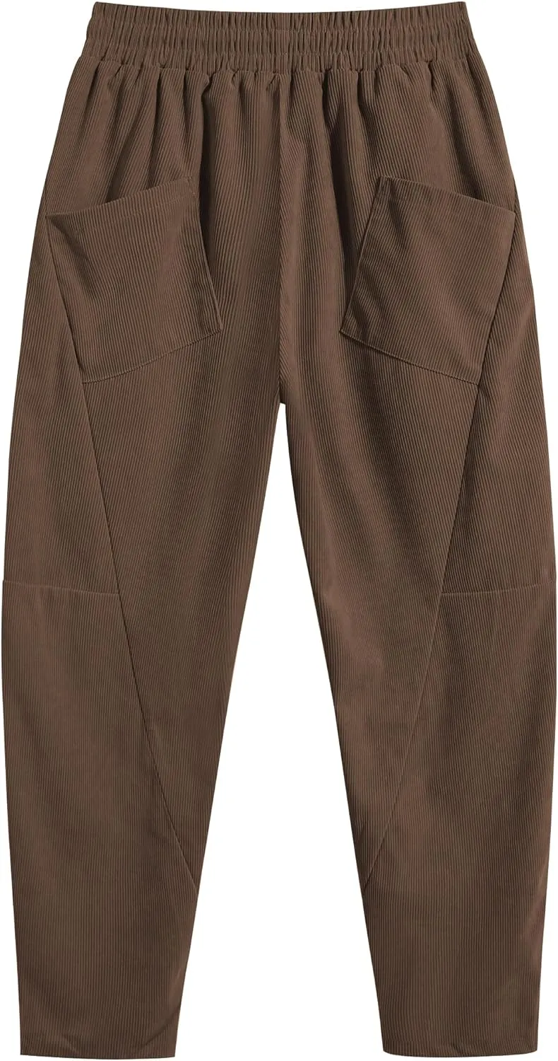 COOFANDY Men's Corduroy Pants Elastic Waist Drawstring Harem Pants Fashion Loose Casual Long Trousers with 4 Pockets