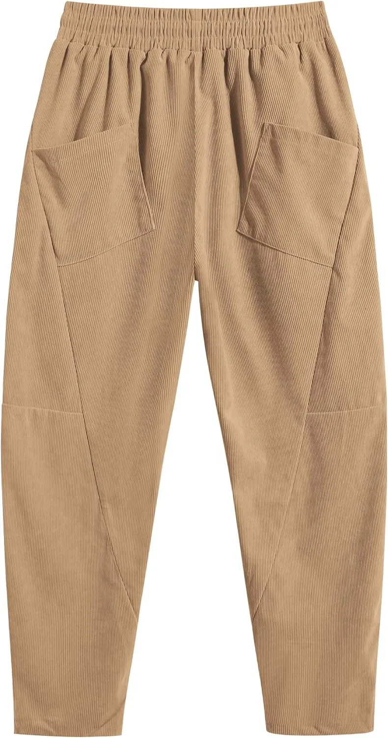 COOFANDY Men's Corduroy Pants Elastic Waist Drawstring Harem Pants Fashion Loose Casual Long Trousers with 4 Pockets