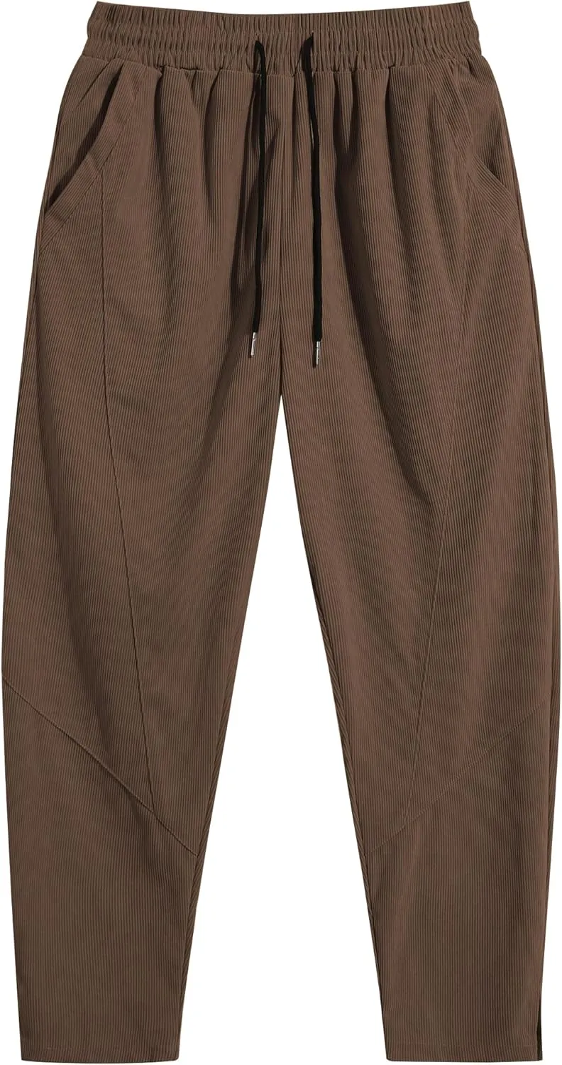 COOFANDY Men's Corduroy Pants Elastic Waist Drawstring Harem Pants Fashion Loose Casual Long Trousers with 4 Pockets