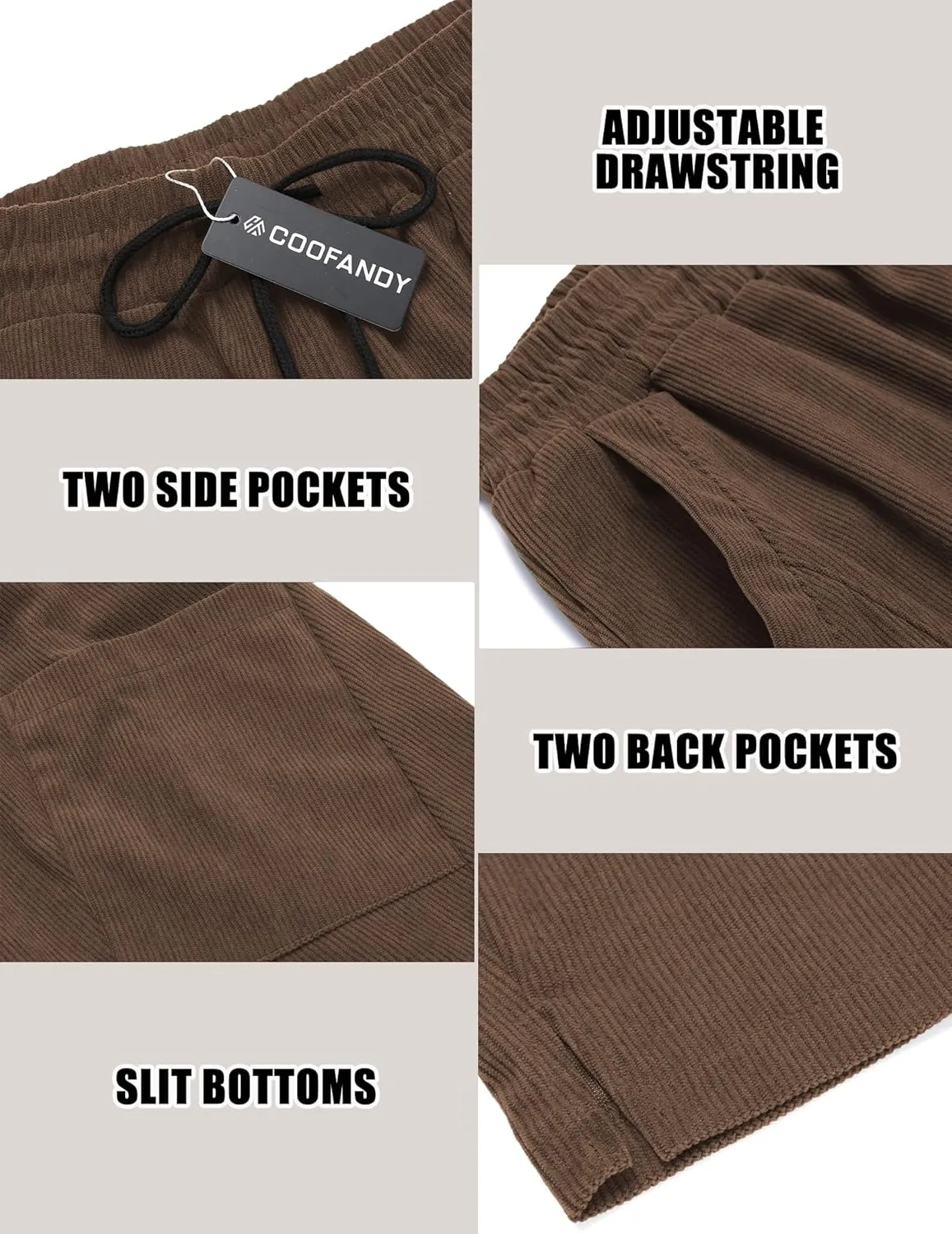 COOFANDY Men's Corduroy Pants Elastic Waist Drawstring Harem Pants Fashion Loose Casual Long Trousers with 4 Pockets