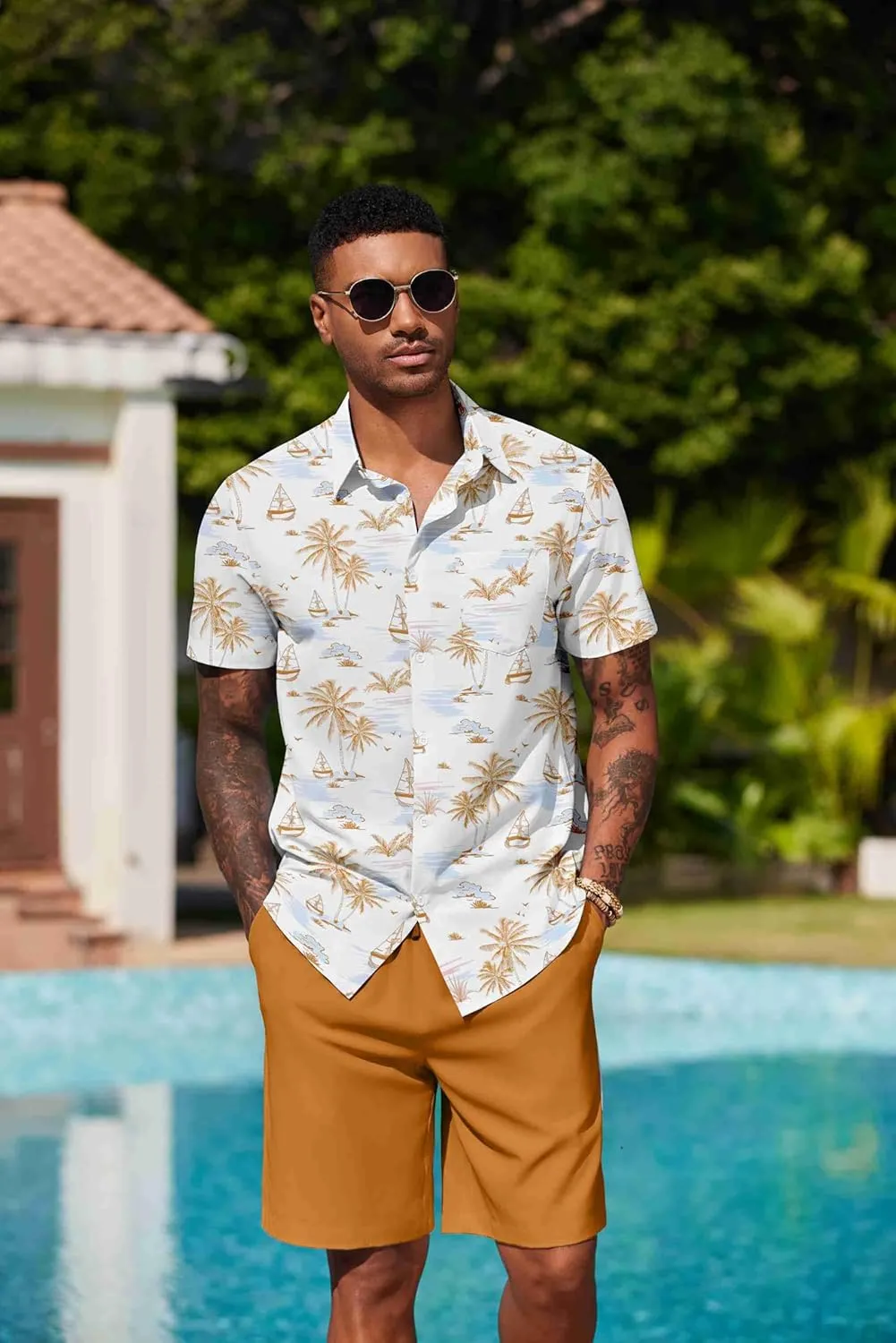 COOFANDY Men's Hawaiian 2 Piece Outfits Summer Beach Matching Set Short Sleeve Floral Shirts and Shorts