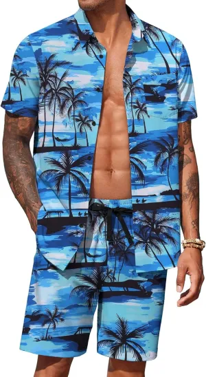 COOFANDY Men's Hawaiian 2 Piece Outfits Summer Beach Matching Set Short Sleeve Floral Shirts and Shorts
