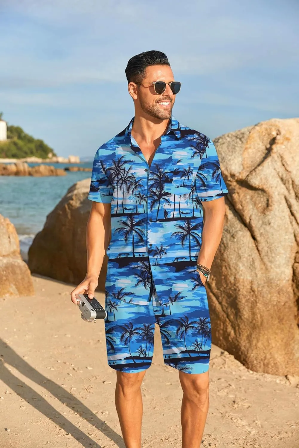 COOFANDY Men's Hawaiian 2 Piece Outfits Summer Beach Matching Set Short Sleeve Floral Shirts and Shorts